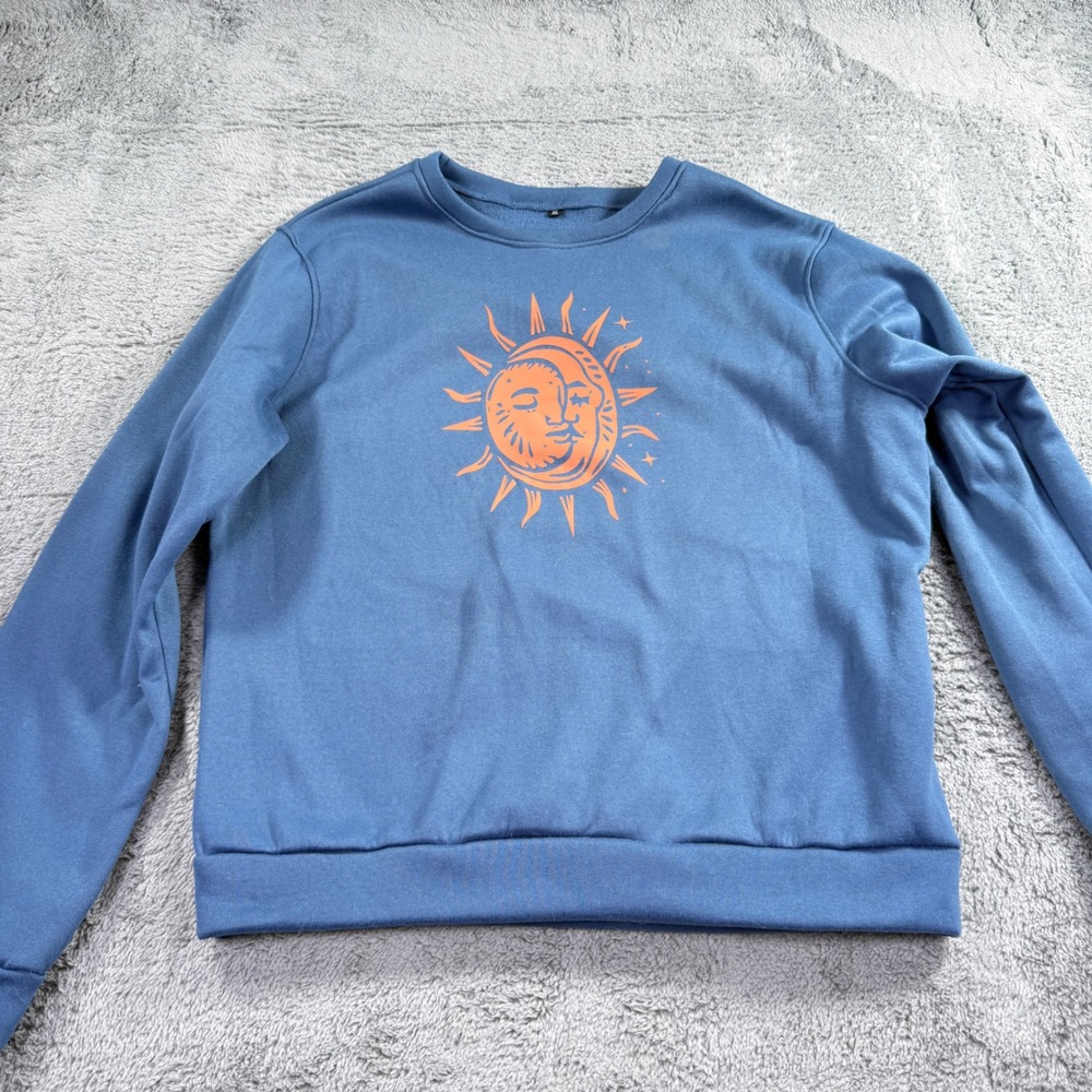 Unbranded Sun Moon Graphic Sweatshirt Women XL Blue Excellent Boho Celestial